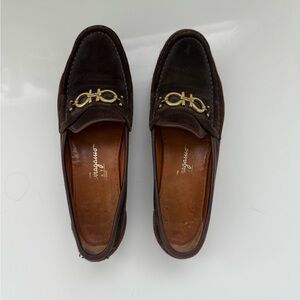 Ferragamo Suede Loafers with Gold Detail